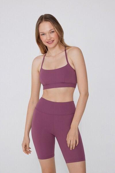 Burgundy Spaghetti Shoulder Strap Padded Short Sport Top, 5701_748Y, medium