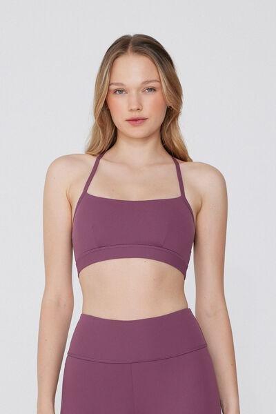 Burgundy Spaghetti Shoulder Strap Padded Short Sport Top, 5701_748Y, medium