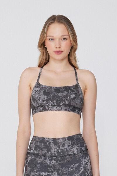 Grey Spaghetti Shoulder Strap Padded Short Sport Top, , medium