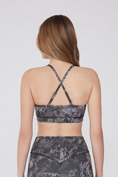 Grey Spaghetti Shoulder Strap Padded Short Sport Top, 5701_764Y, medium