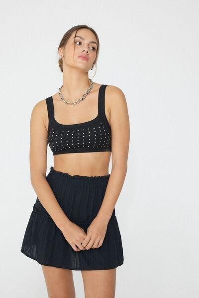 Black Ribbed Rhinestone Bralette, , large image number 1