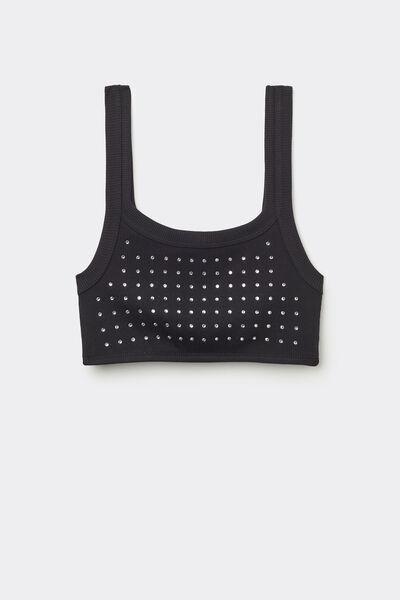 Black Ribbed Rhinestone Bralette, , large image number 4