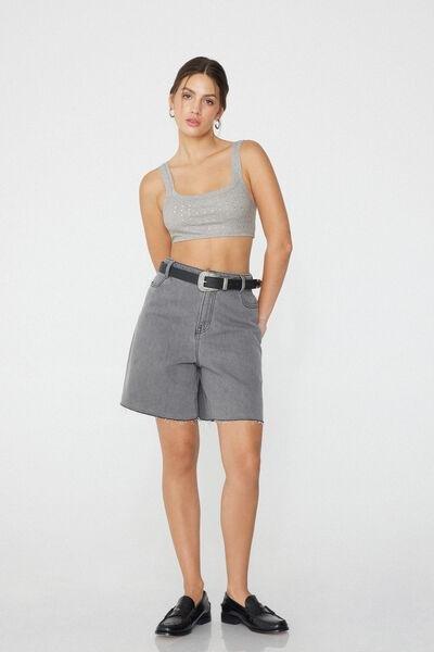 Grey Ribbed Rhinestone Bralette, , large image number 1