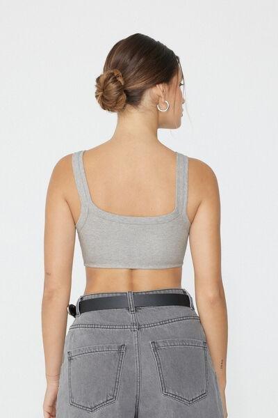 Grey Ribbed Rhinestone Bralette, , large image number 2