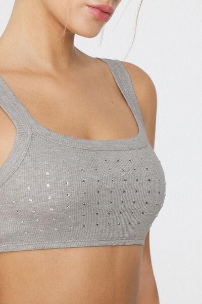 Grey Ribbed Rhinestone Bralette, , large image number 3