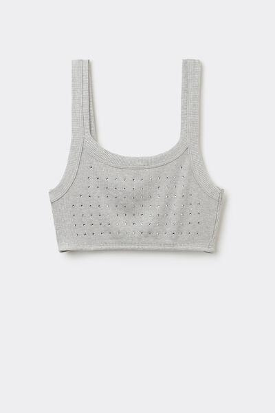 Grey Ribbed Rhinestone Bralette, , large image number 4