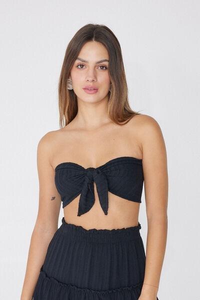 Black Super-Cropped Top With Canvas Knot, , medium