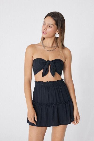 Black Super-Cropped Top With Canvas Knot, , large image number 1