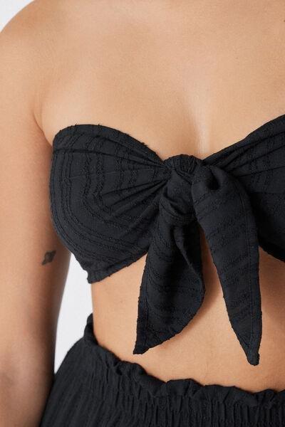 Black Super-Cropped Top With Canvas Knot, , large image number 2