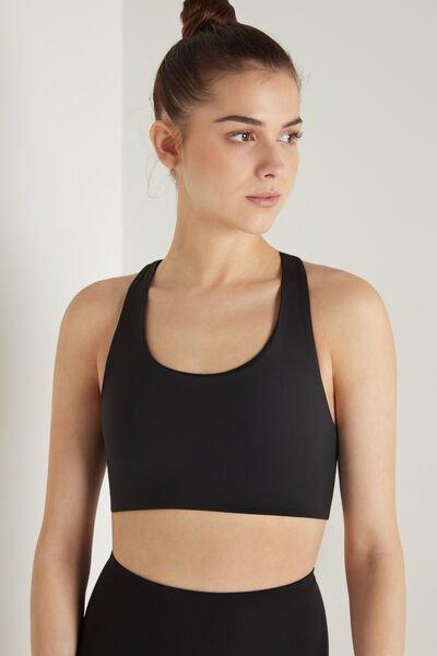 Black Short Racerback Microfibre Top, Women, Black, large image number 0