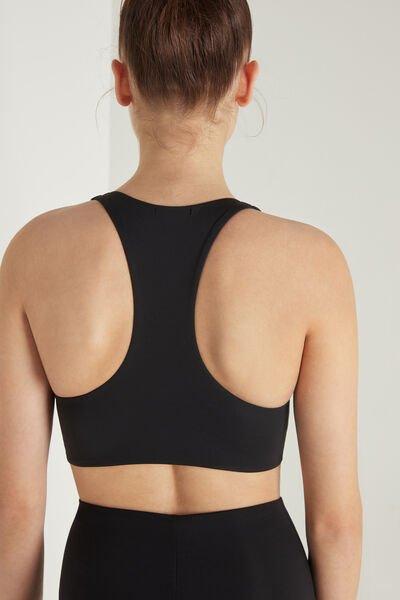 Black Short Racerback Microfibre Top, Women, Black, large image number 2