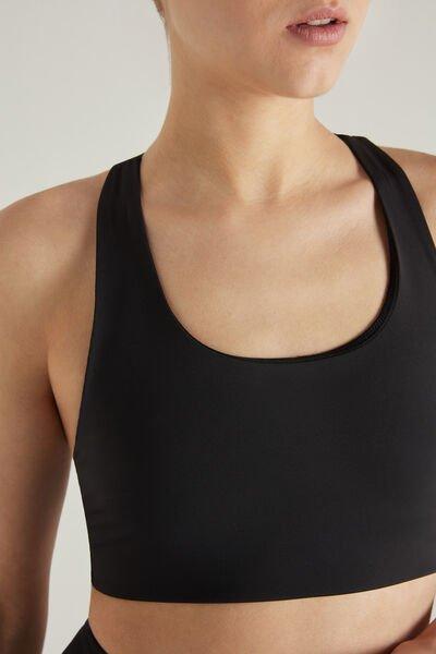 Black Short Racerback Microfibre Top, Women, Black, large image number 3
