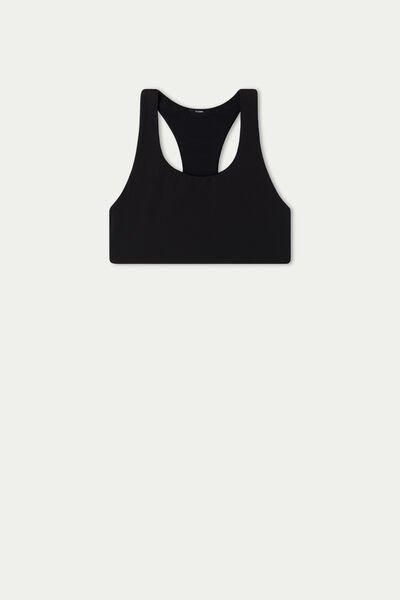 Black Short Racerback Microfibre Top, Women, Black, large image number 4