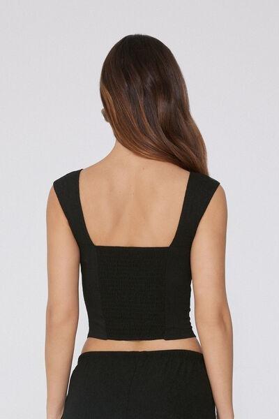 Black Crepe-Effect Crop Top, , large image number 2
