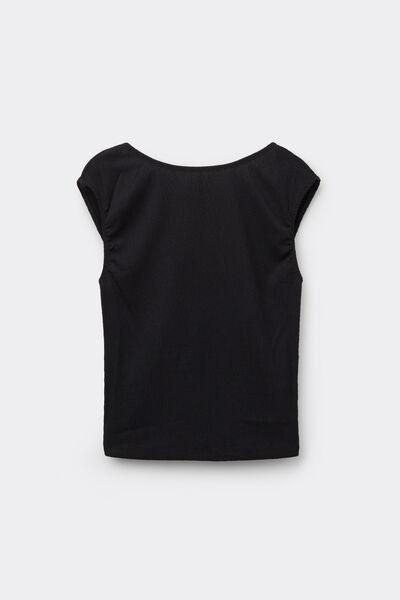 Black Crepe-Effect Crop Top, Black, large image number 3