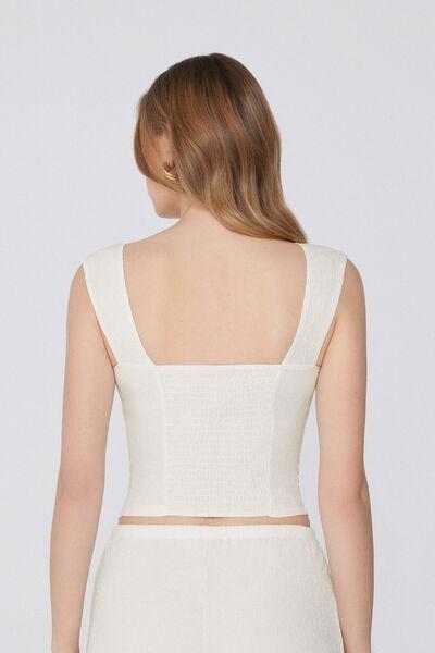 Cream Crepe-Effect Crop Top, , large image number 2