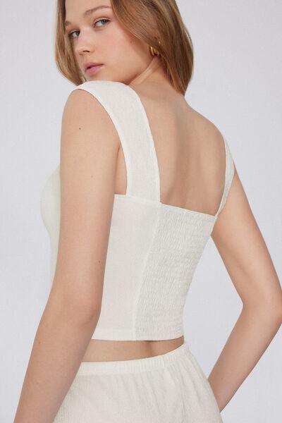 Cream Crepe-Effect Crop Top, , large image number 3