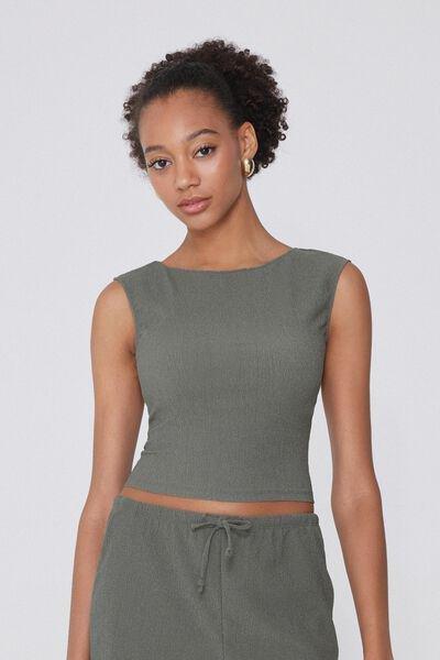 Green Crepe-Effect Crop Top, , large image number 0