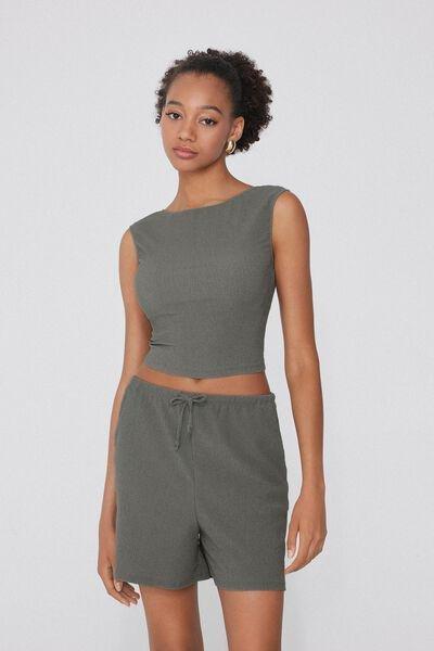 Green Crepe-Effect Crop Top, , large image number 1