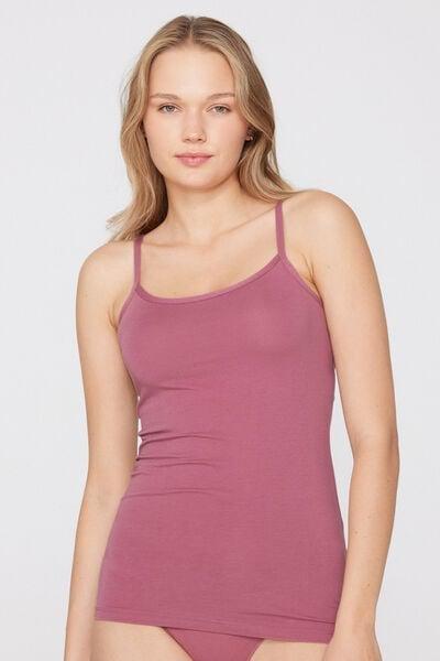 Pink Organic Stretch Cotton Round Neck Camisole, 5701_179Z, large image number 1