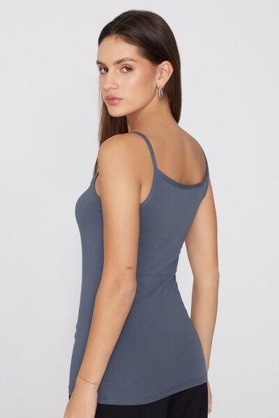 Blue Organic Stretch Cotton Round Neck Camisole, 5701_213Z, large image number 2
