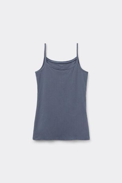 Blue Organic Stretch Cotton Round Neck Camisole, 5701_213Z, large image number 4