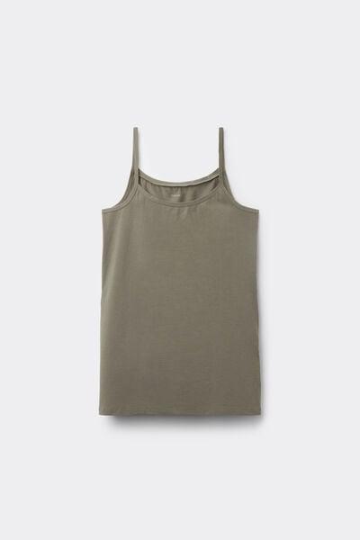 Khaki Organic Stretch Cotton Round Neck Camisole, 5701_229Z, large image number 4