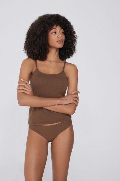Beige Stretch Cotton Round-Neck Top, , large image number 1
