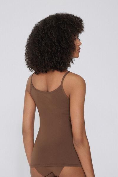 Beige Stretch Cotton Round-Neck Top, , large image number 2