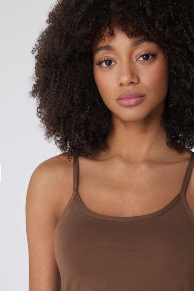 Beige Stretch Cotton Round-Neck Top, , large image number 3