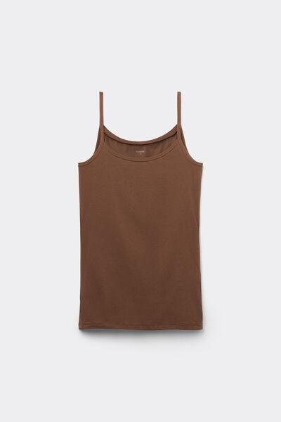 Beige Stretch Cotton Round-Neck Top, , large image number 4
