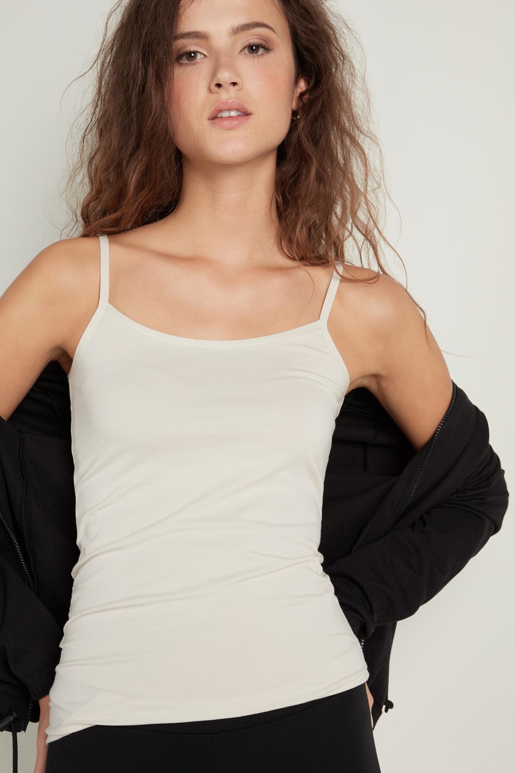 Cream Round-Neck Stretch-Cotton Vest Top, , medium