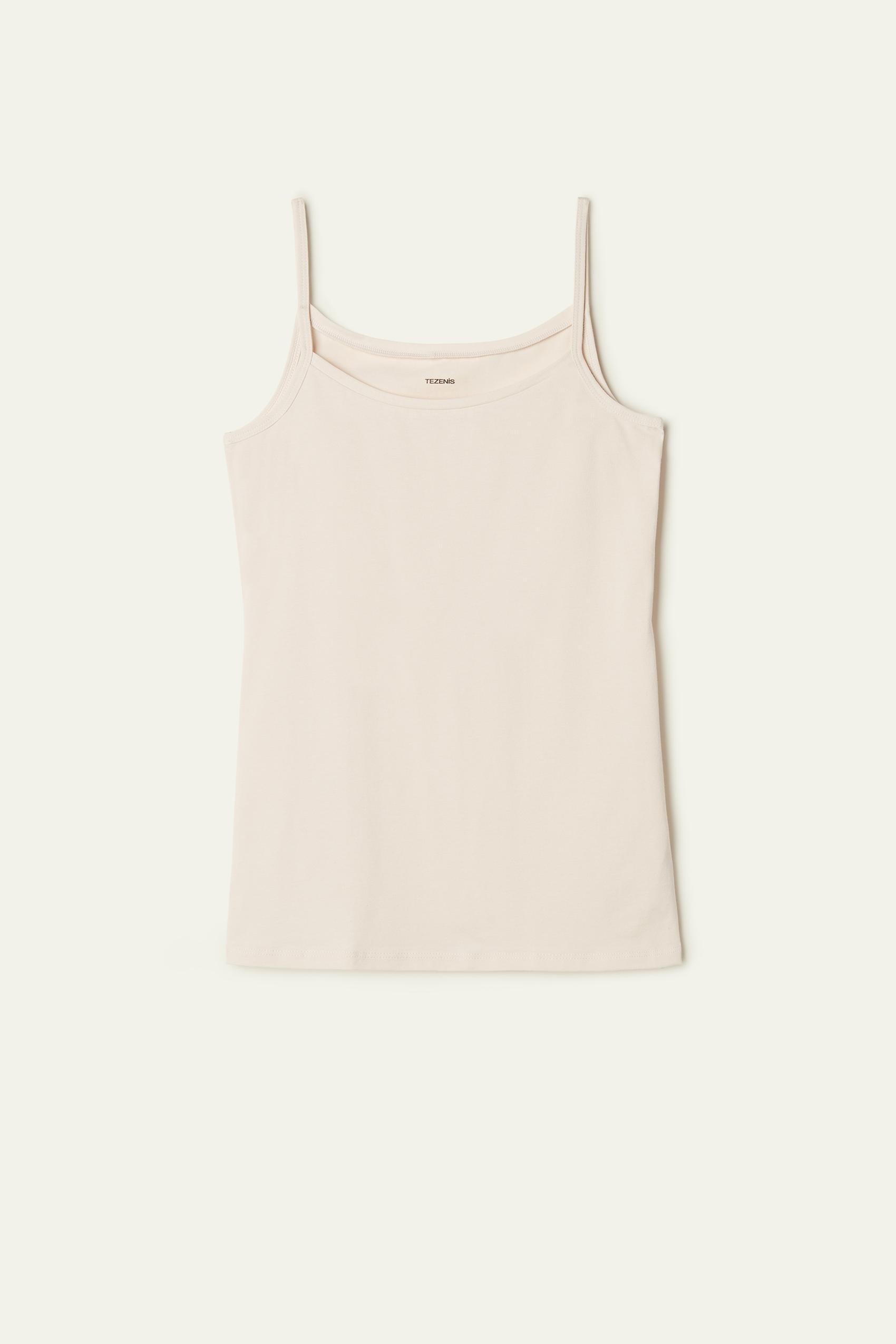 Cream Round-Neck Stretch-Cotton Vest Top, , large image number 1