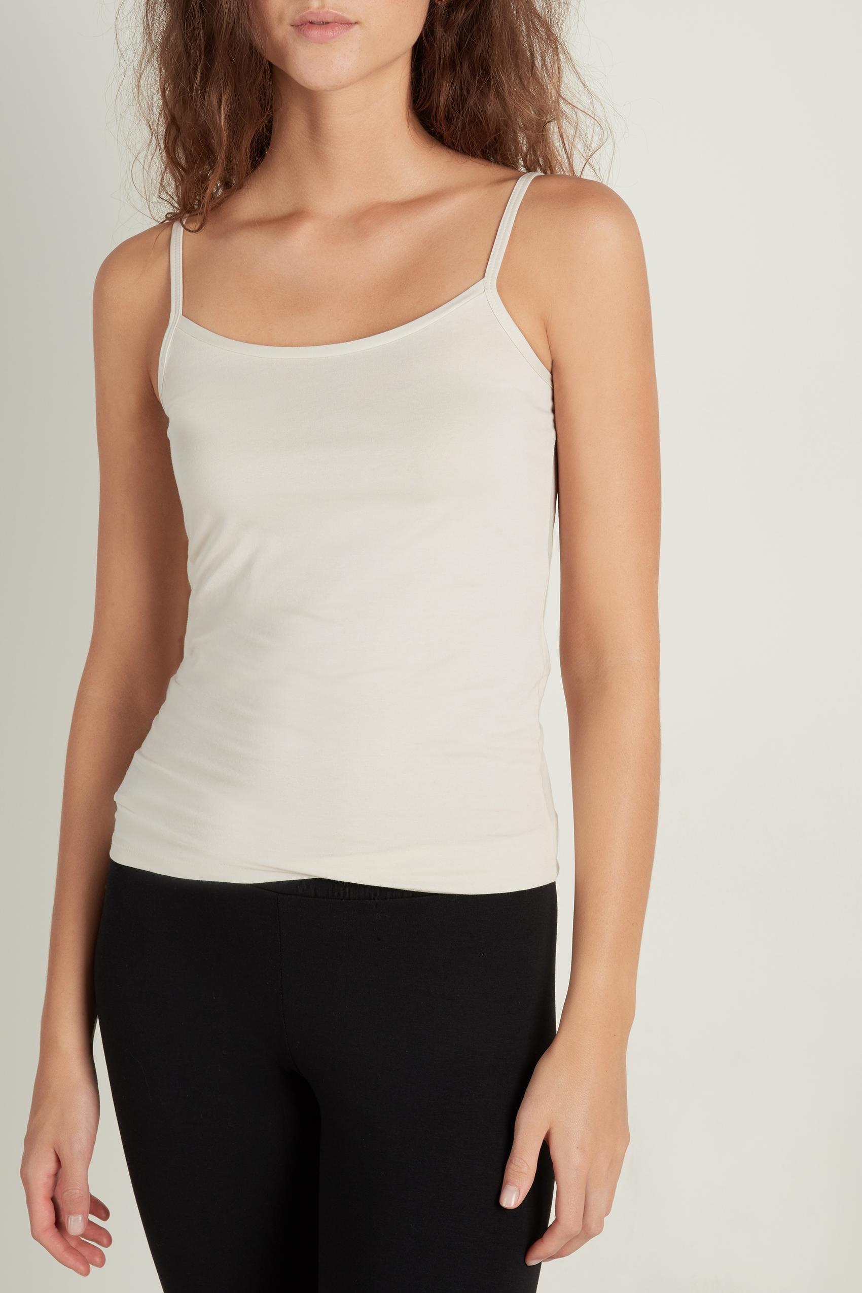 Cream Round-Neck Stretch-Cotton Vest Top, , large image number 3