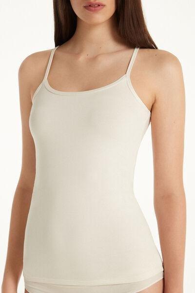 Cream Round-Neck Stretch-Cotton Vest Top, , large image number 4