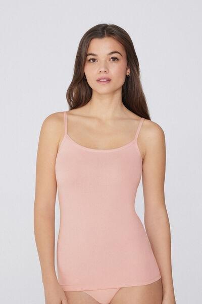 Pink Stretch Cotton Round-Neck Top, , medium
