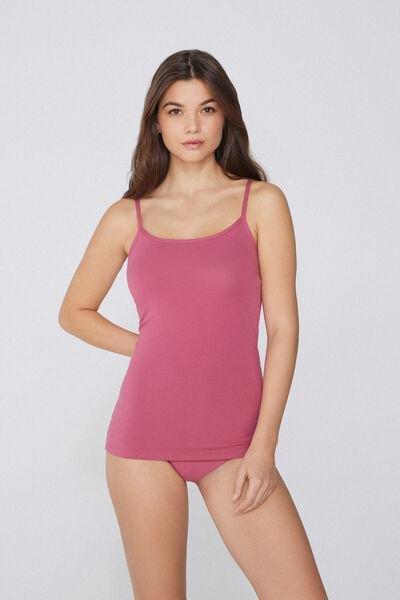 Pink Stretch Cotton Round-Neck Top, , large image number 1