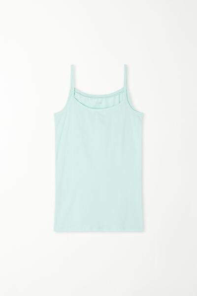 Blue Round-Neck Stretch-Cotton Vest Top, , large image number 4