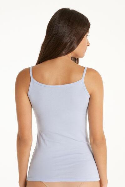 Blue Round-Neck Stretch-Cotton Vest Top, , large image number 2