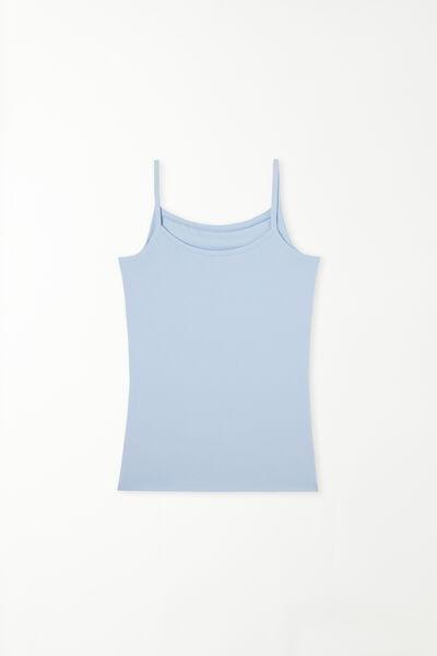 Blue Round-Neck Stretch-Cotton Vest Top, , large image number 4