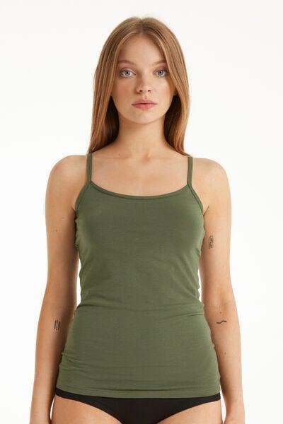 Green Round-Neck Stretch-Cotton Vest Top, 5701_697V, large image number 3