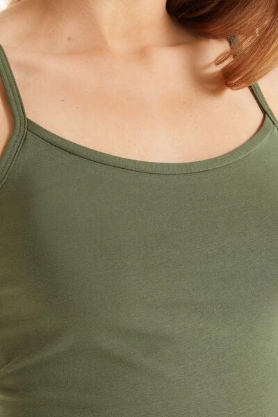 Green Round-Neck Stretch-Cotton Vest Top, 5701_697V, large image number 5