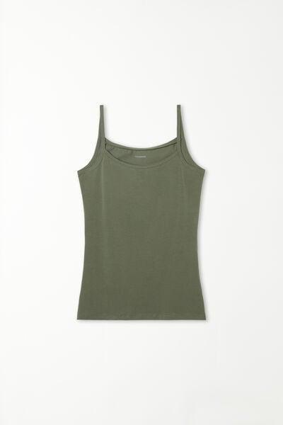 Green Round-Neck Stretch-Cotton Vest Top, 5701_697V, large image number 6