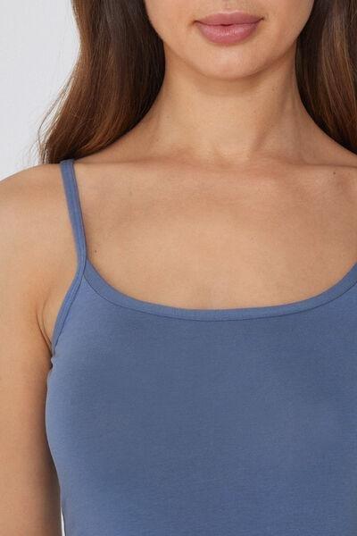 GALACTIC BLUE Organic Stretch Cotton Camisole with Round Neck, , large image number 3