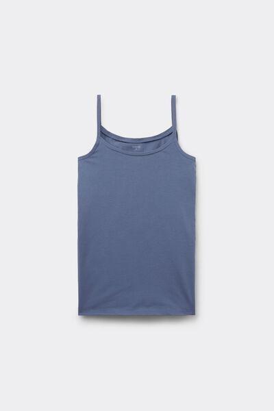 GALACTIC BLUE Organic Stretch Cotton Camisole with Round Neck, , large image number 4