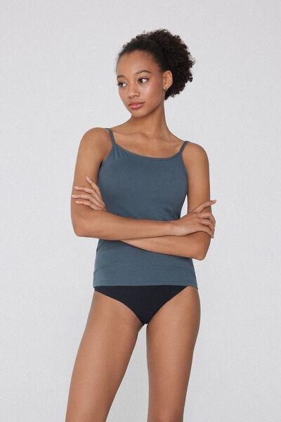 GRAFITE GREY Organic Stretch Cotton Camisole with Round Neck, , large image number 1