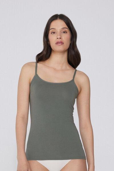 GREEN CLAY Organic Stretch Cotton Camisole with Round Neck, , large image number 0