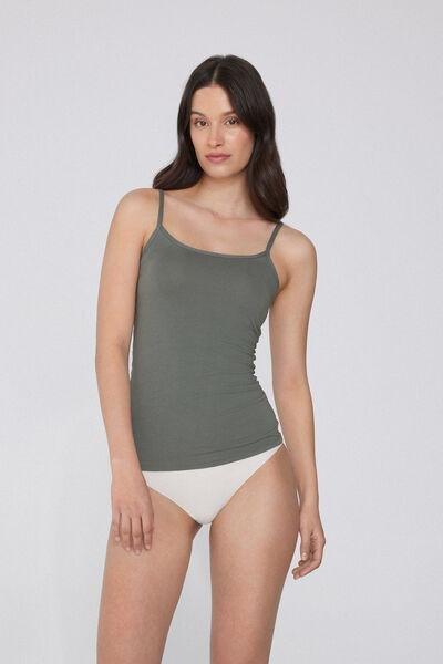 GREEN CLAY Organic Stretch Cotton Camisole with Round Neck, , large image number 1