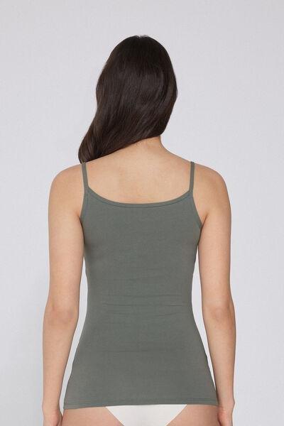 GREEN CLAY Organic Stretch Cotton Camisole with Round Neck, , large image number 2