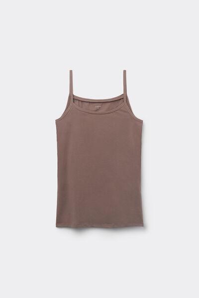 Brown Stretch Cotton Round-Neck Top, , large image number 4